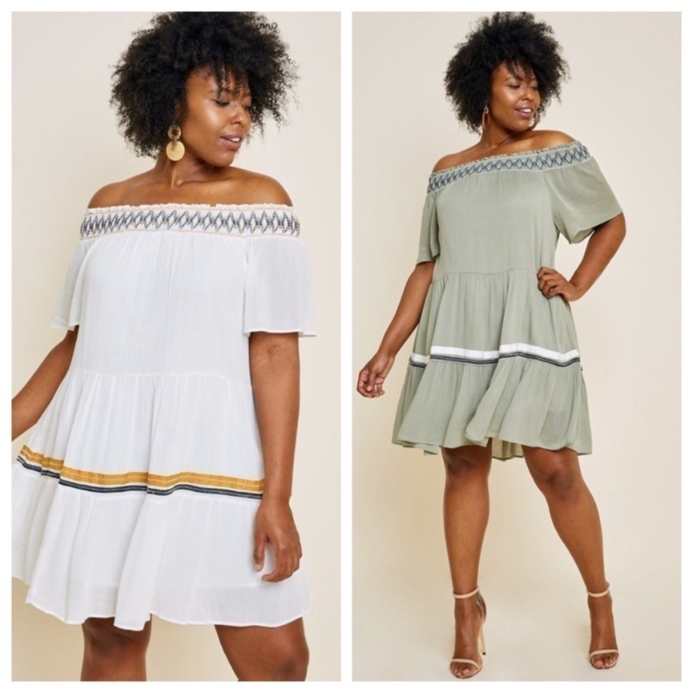 Plus Size Olive Green Off Shoulder Dress